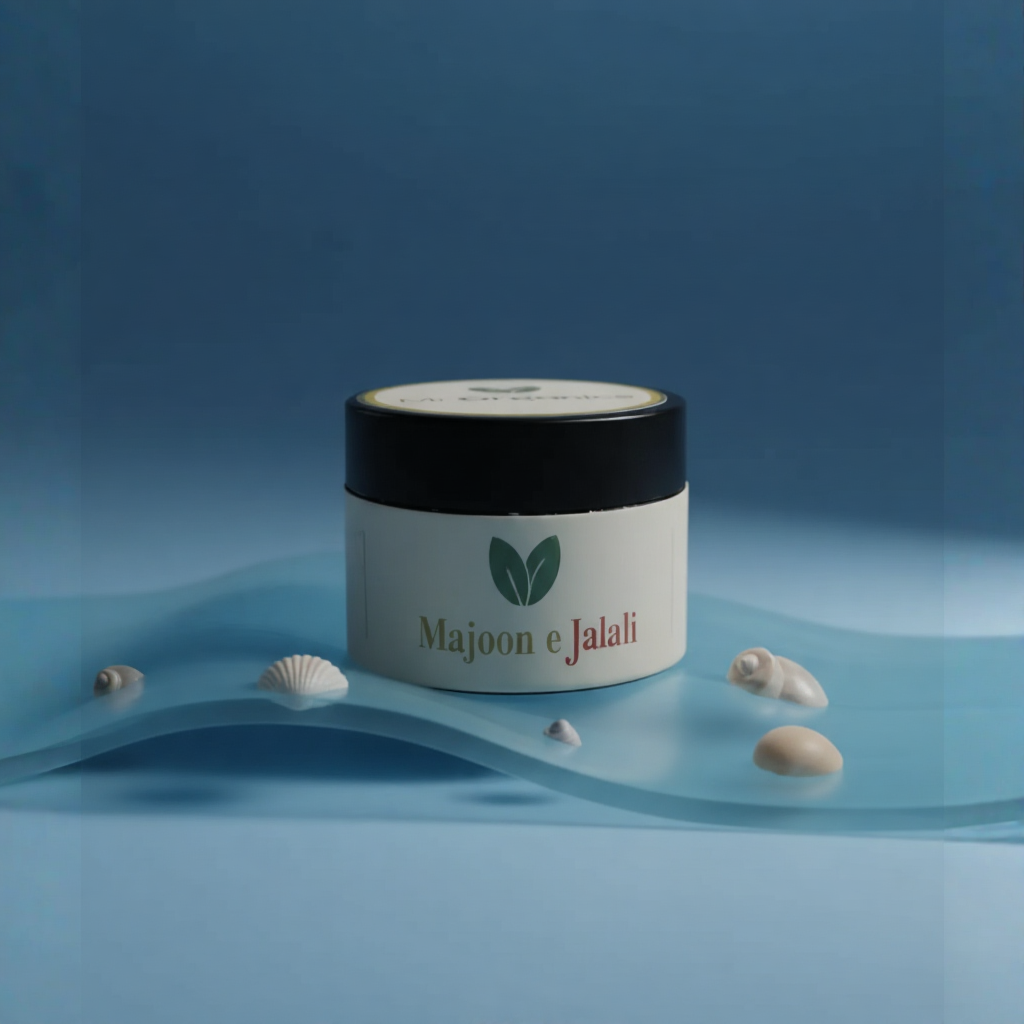 Majoon-e-Jalali herbal male vitality supplement by Mr Organics, traditional organic formula for stamina, strength, and men’s wellness in a compact jar.